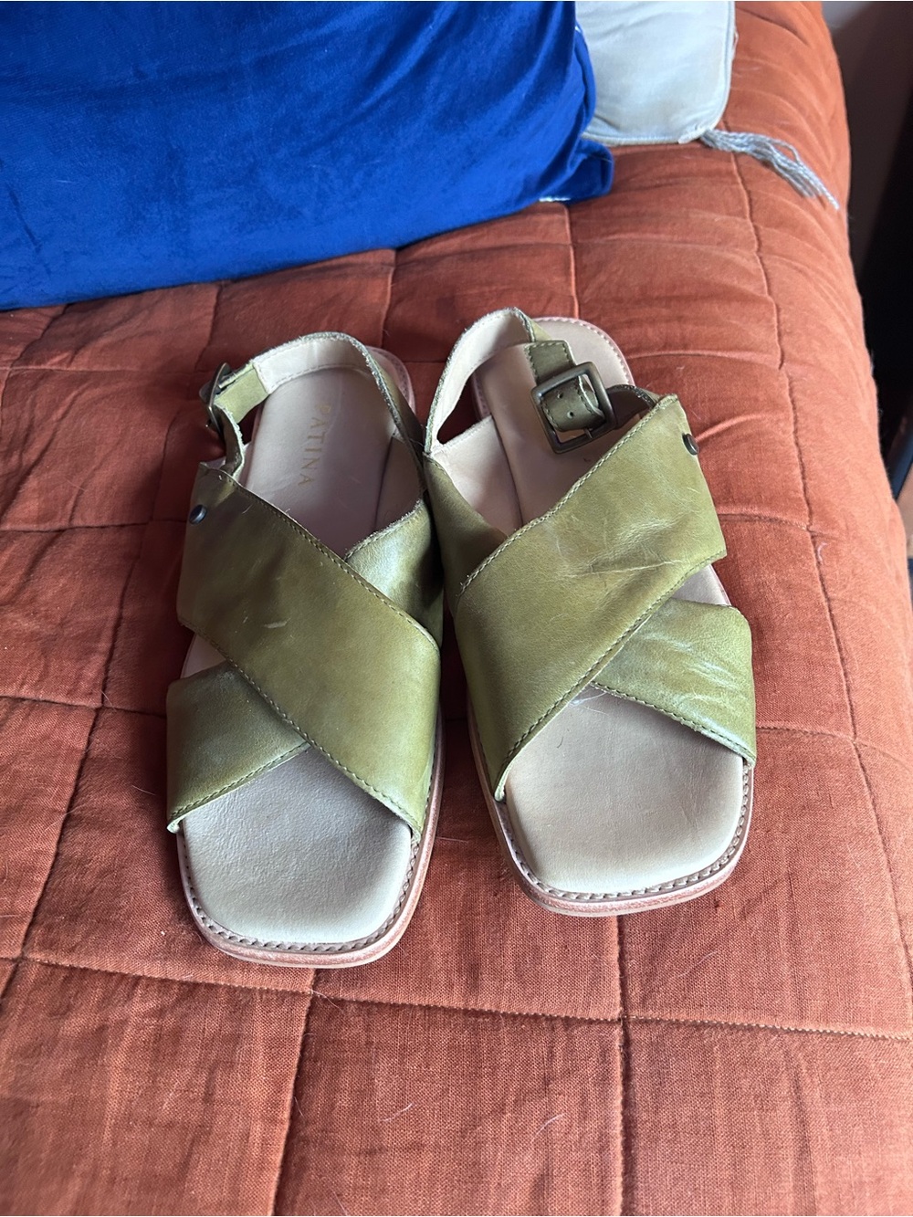 Women’s Olive Green Crisscross Leather Sandals with Buckle